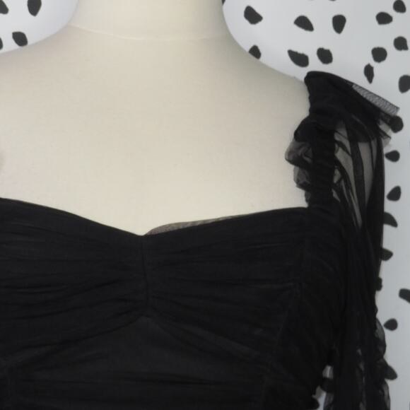 French Connection Black Edrea Long Sleeve Tulle Mesh Fit & Flare Dress - Picture 3 of 9